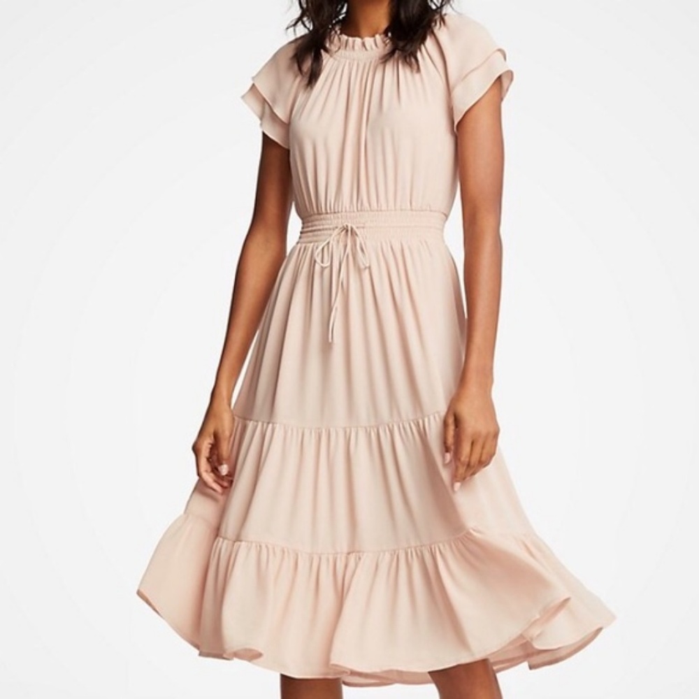 Smocked Tie Waist Ruffle Dress